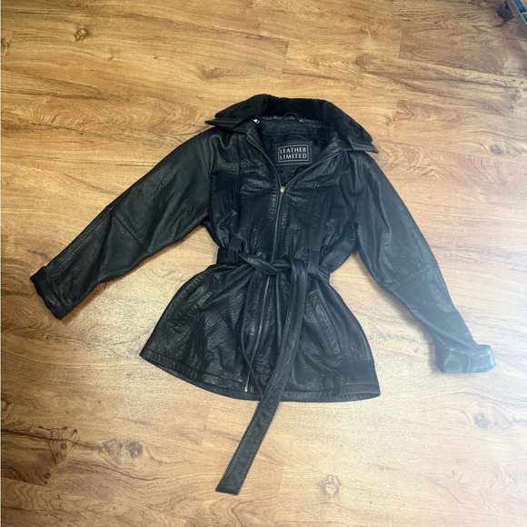Vintage 90s Leather Limited Belted Jacket - Picture 2 of 7